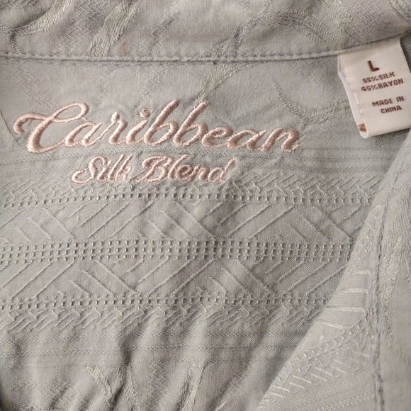 MEN'S Caribbean Silk Blend Palm Green Short Sleeve Button Down Shirt Lar… - Picture 2 of 9